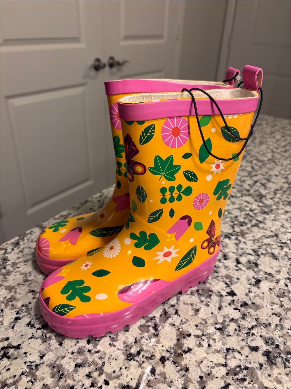 Carter's Bright Yellow Floral Kids Rain Boots with Pink Accents